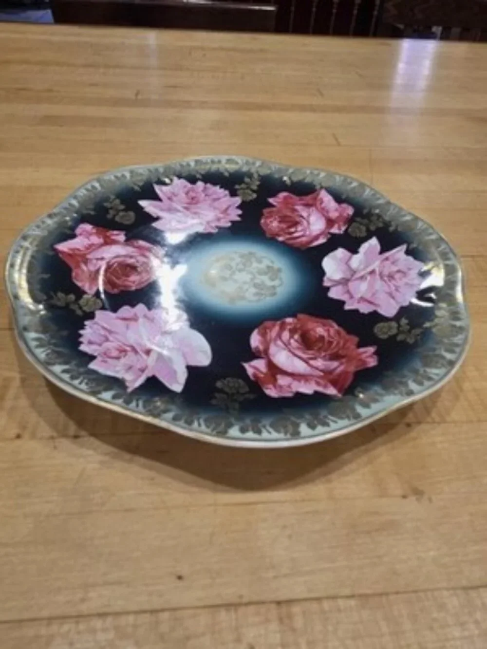 Antique ZS Co Bavaria Mignon Hand Painted Pink Rose Gold Cabinet Plate 1880